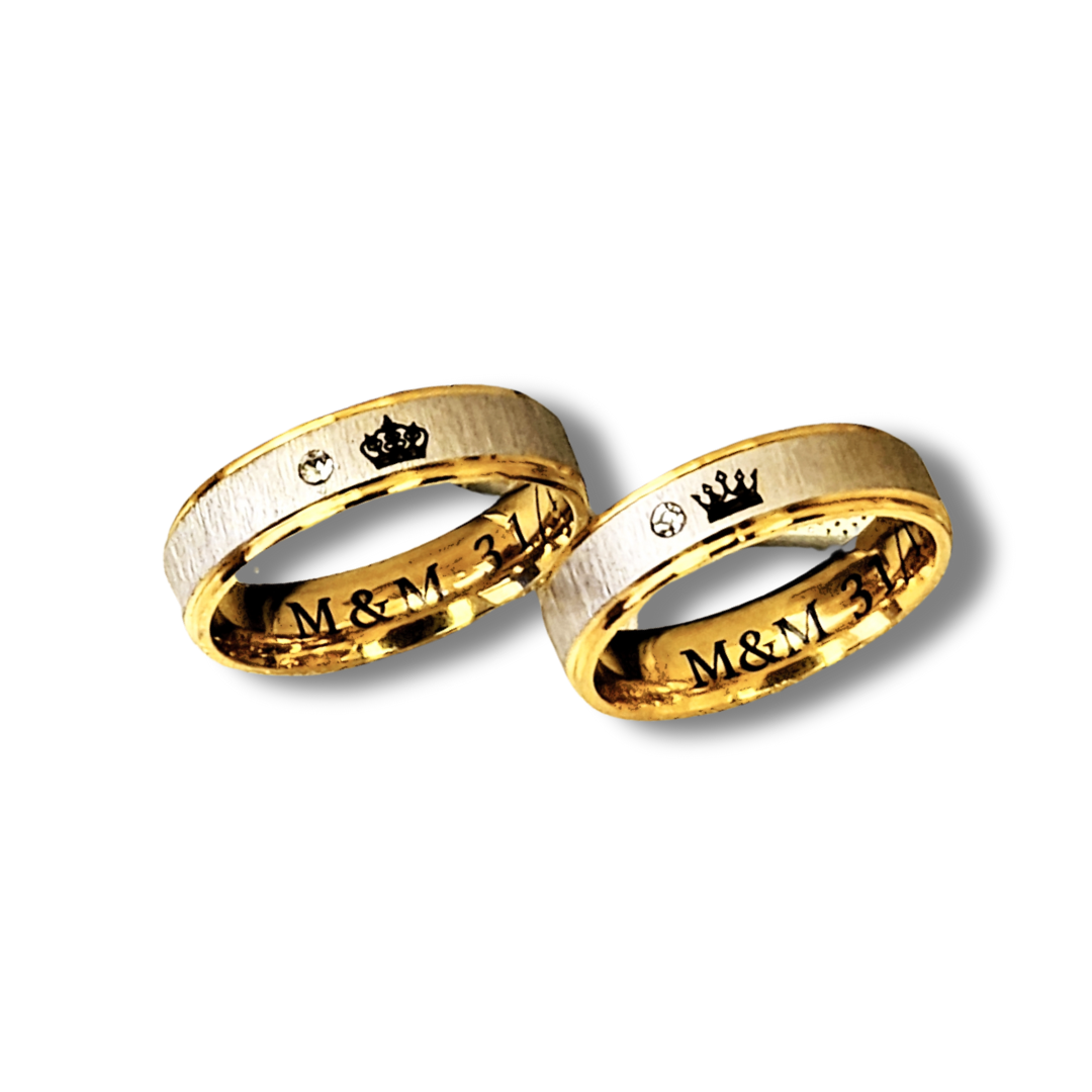 DUO DE ANILLOS PARA PAREJA BICOLOR CON CIRCON