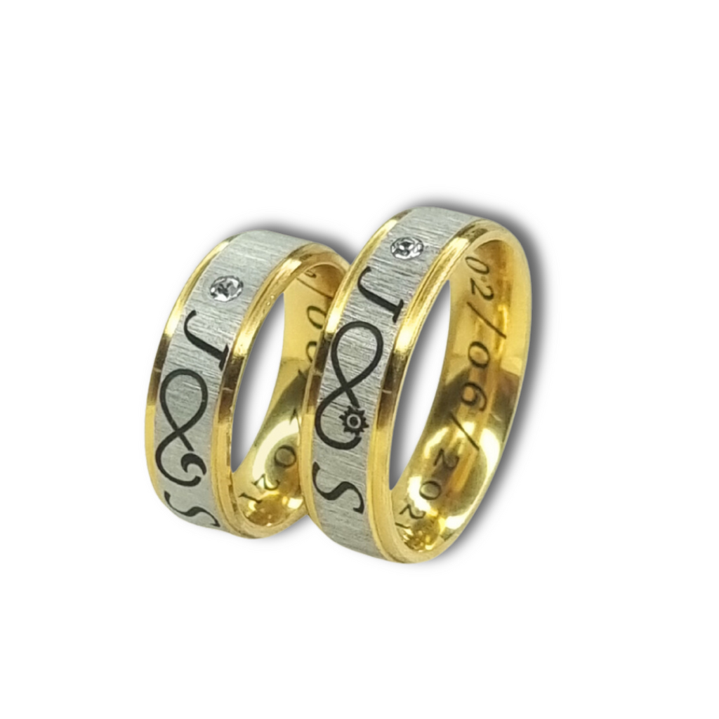 DUO DE ANILLOS PARA PAREJA BICOLOR CON CIRCON