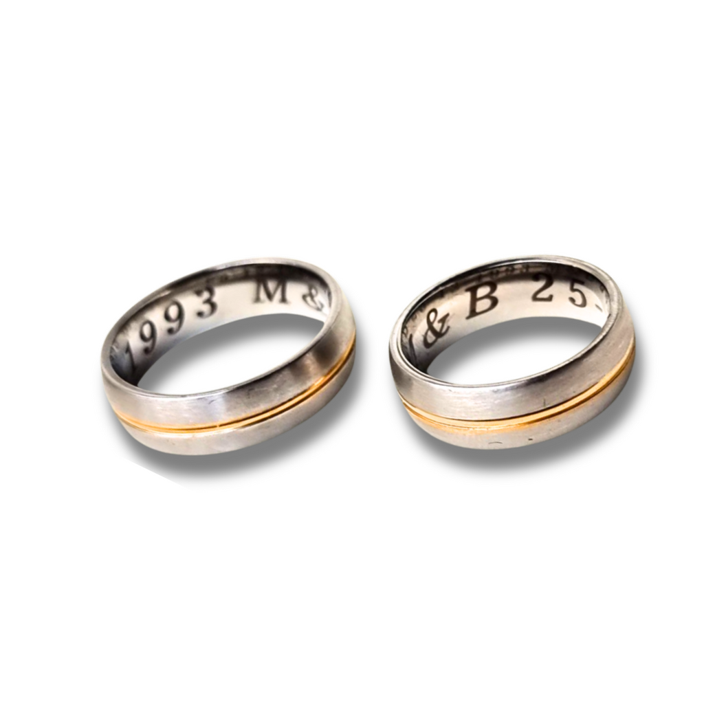 Two-tone gold line couple rings
