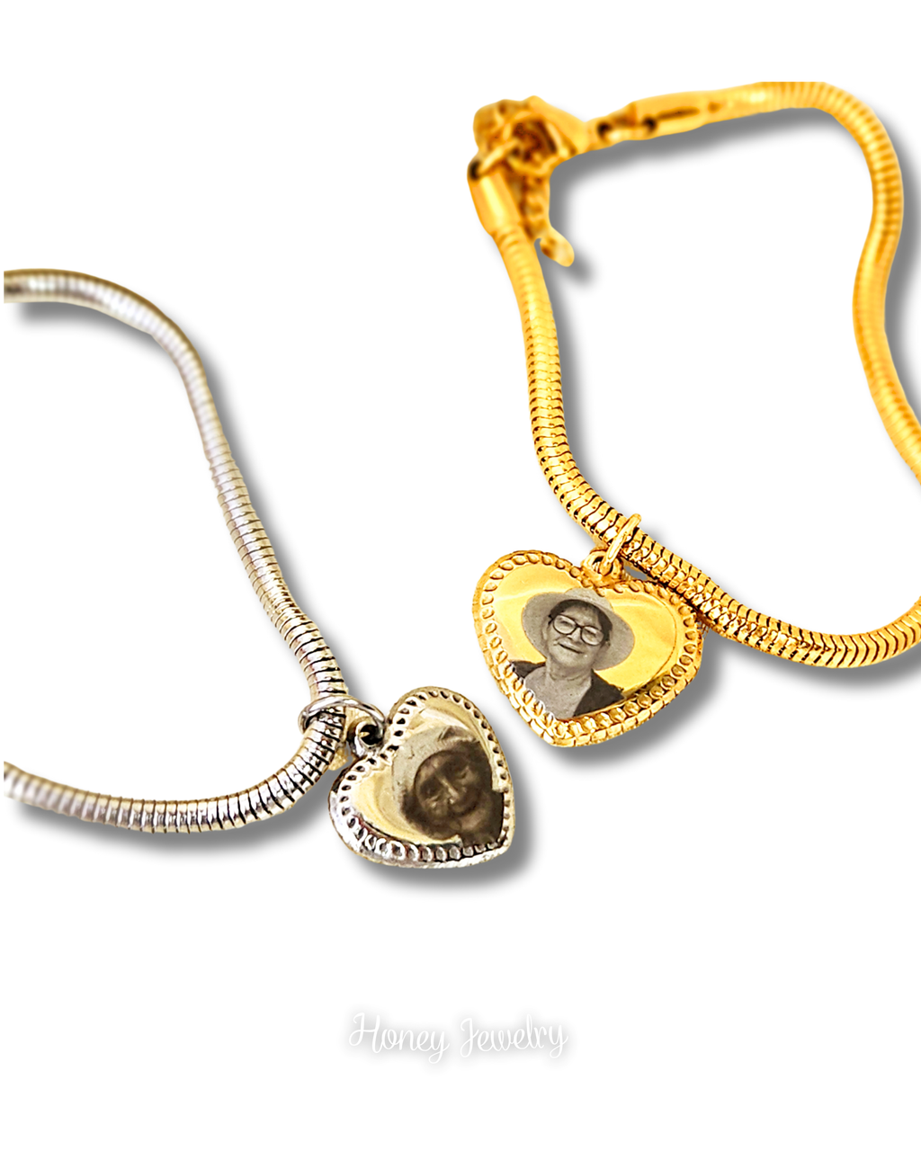 Pandora-style photo-engraved bracelet + heart charm