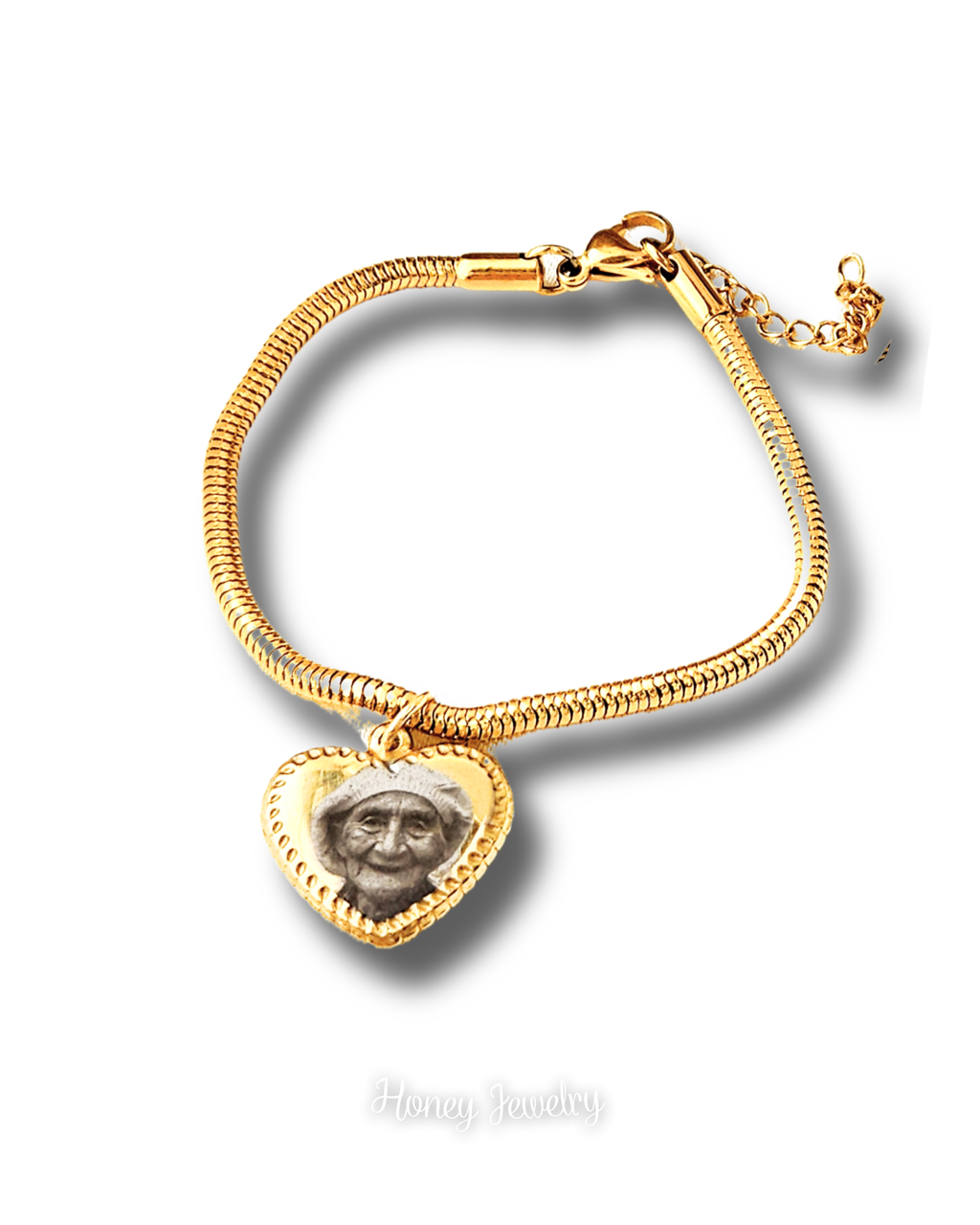Pandora-style photo-engraved bracelet + heart charm