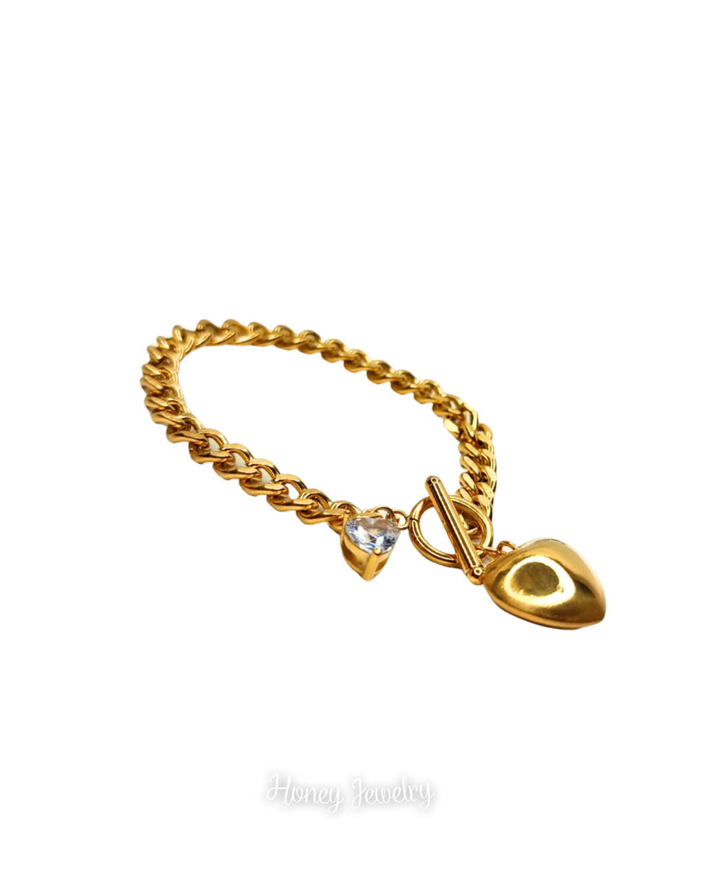 PULSERA CORAZON CIRCON Y CADENA GRUESA
