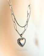 Collar Relicario corazón con circones doble cadena