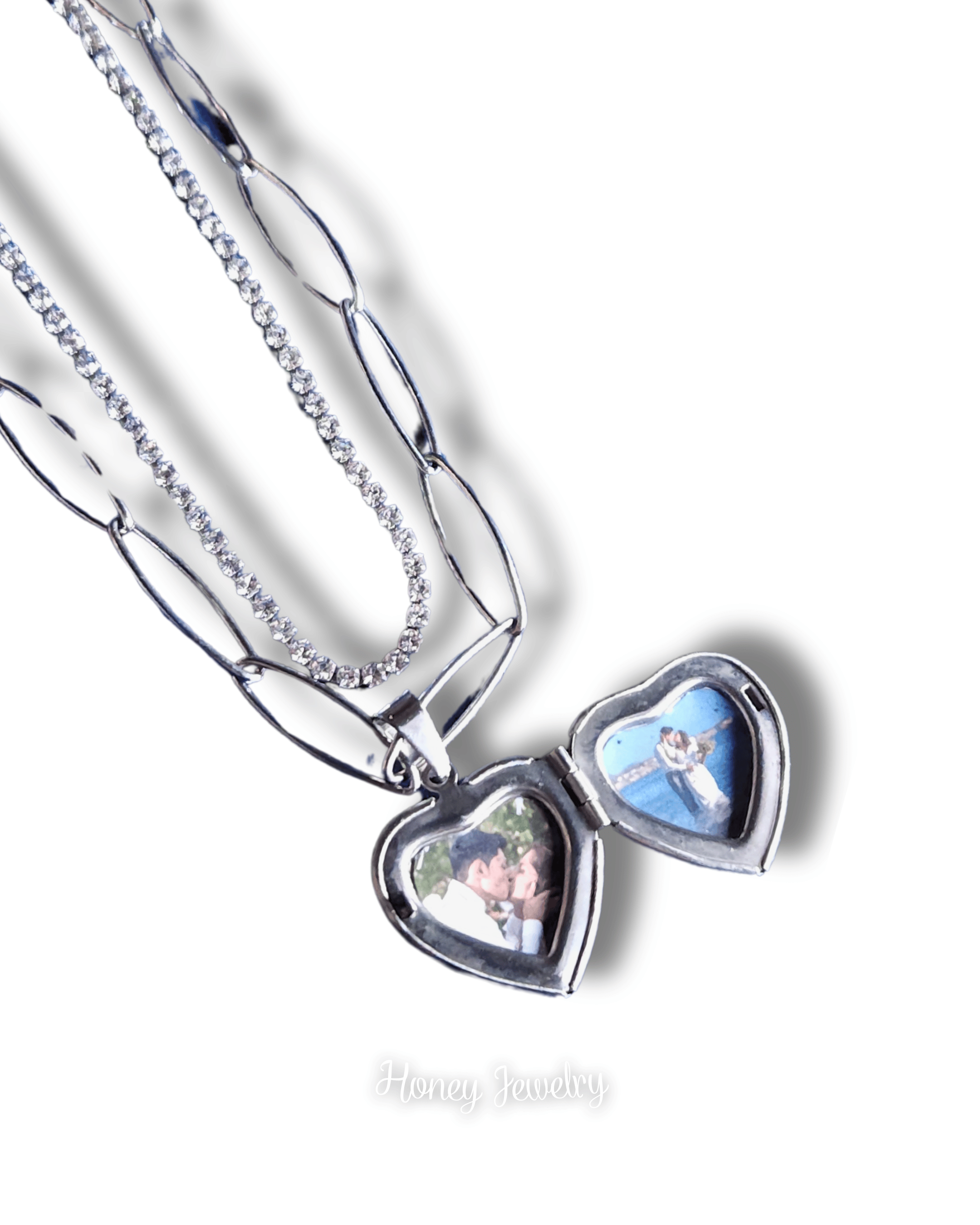 Collar Relicario corazón con circones doble cadena