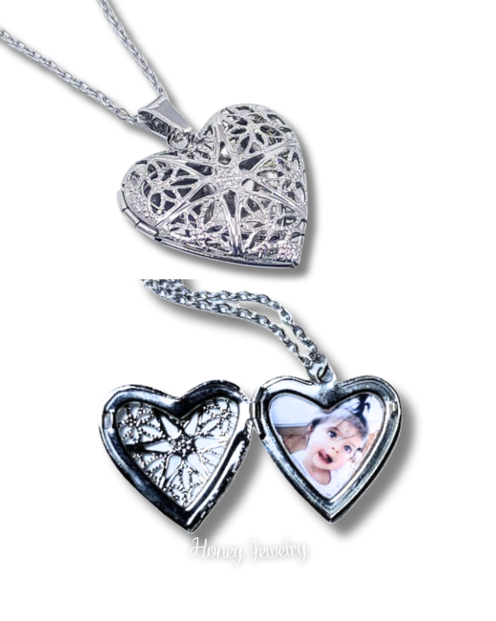 Collar Relicario corazón calado estrella - Foto a color