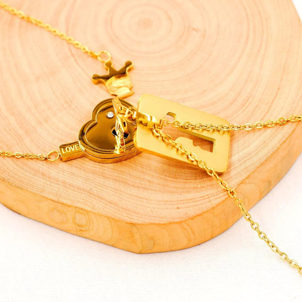 Couples lock and key necklace set