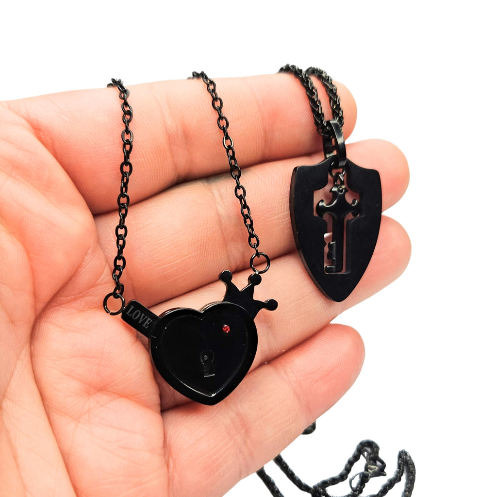 Couples lock and key necklace set