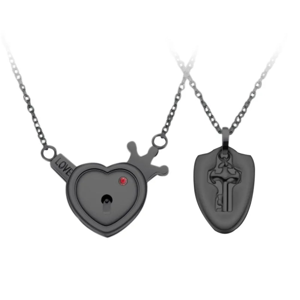 Couples lock and key necklace set