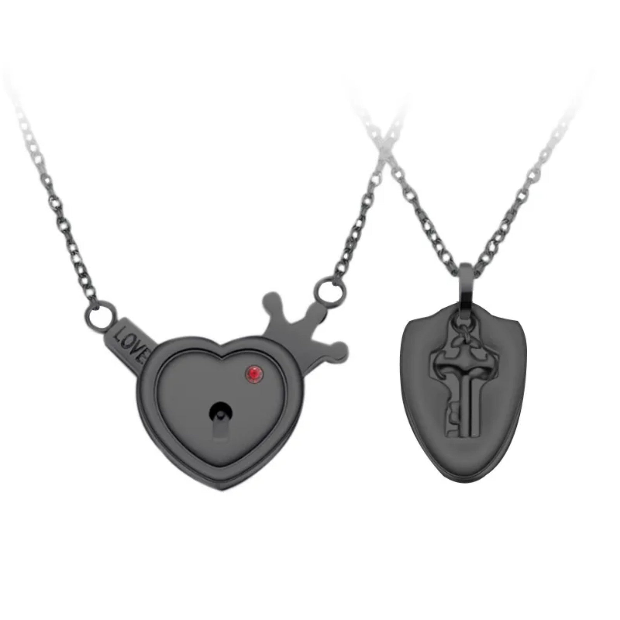 Couples lock and key necklace set