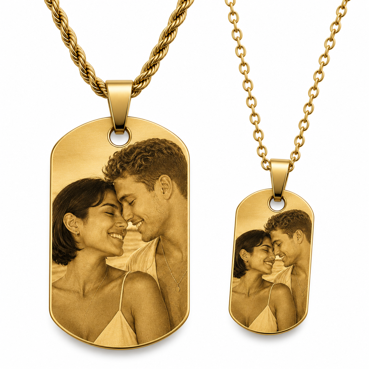 Set de collares placa para pareja con fotograbado