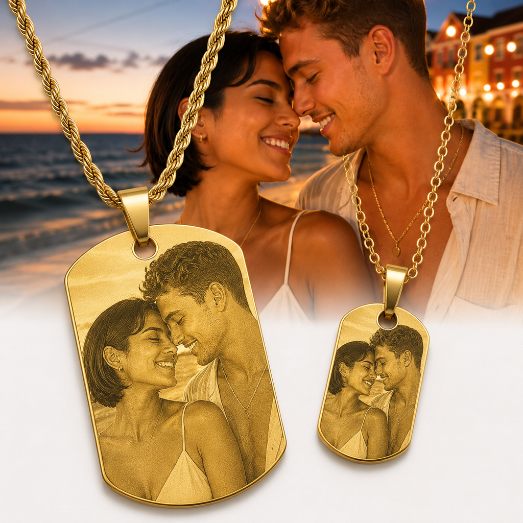 Set de collares placa para pareja con fotograbado