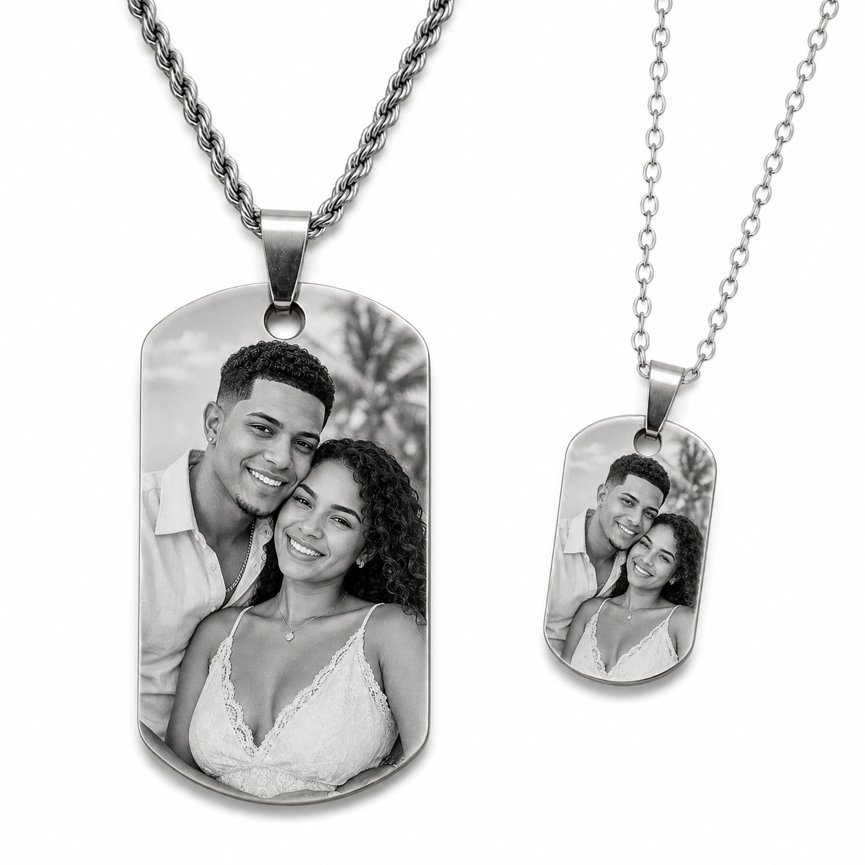 Set de collares placa para pareja con fotograbado