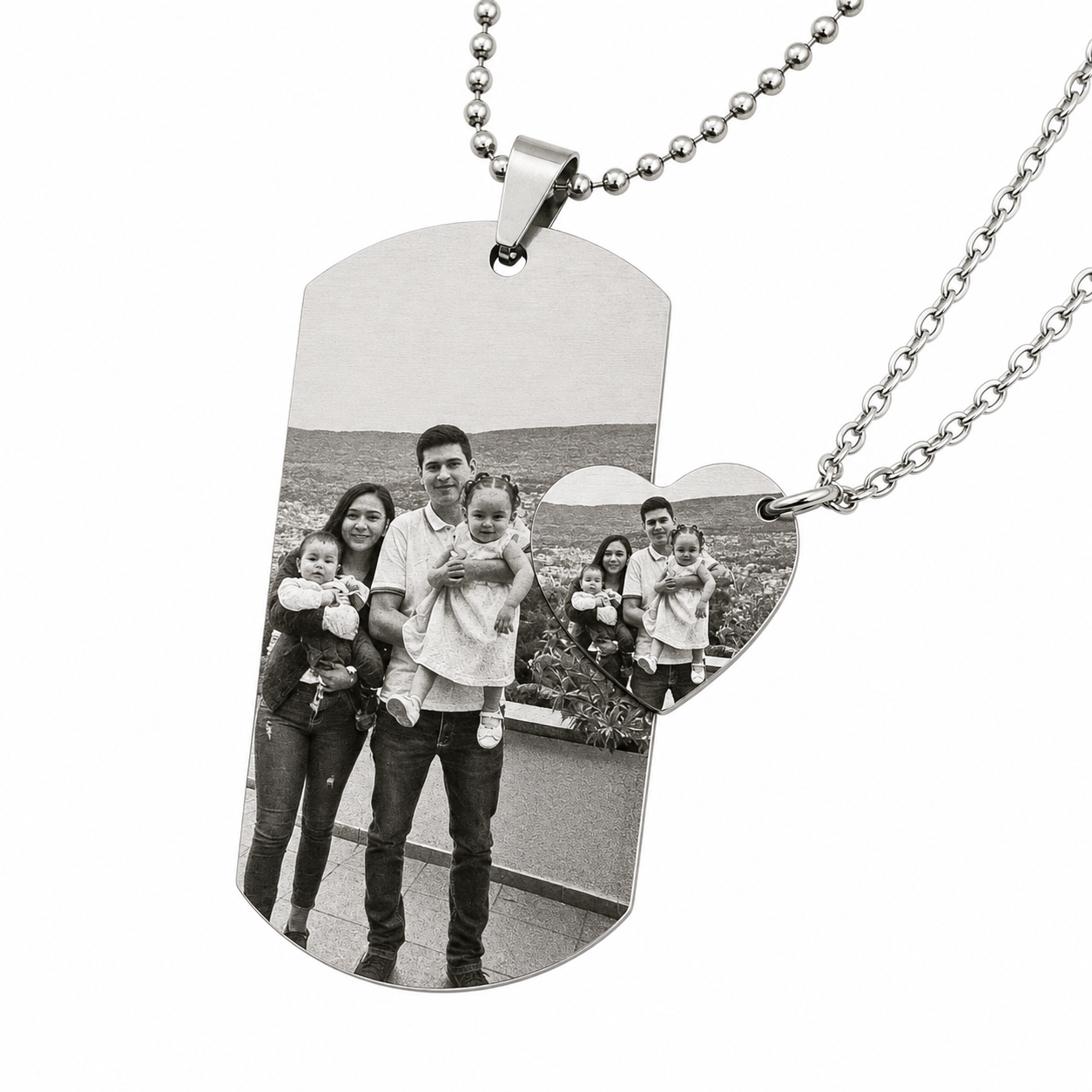 Set de collares placa para pareja con fotograbado