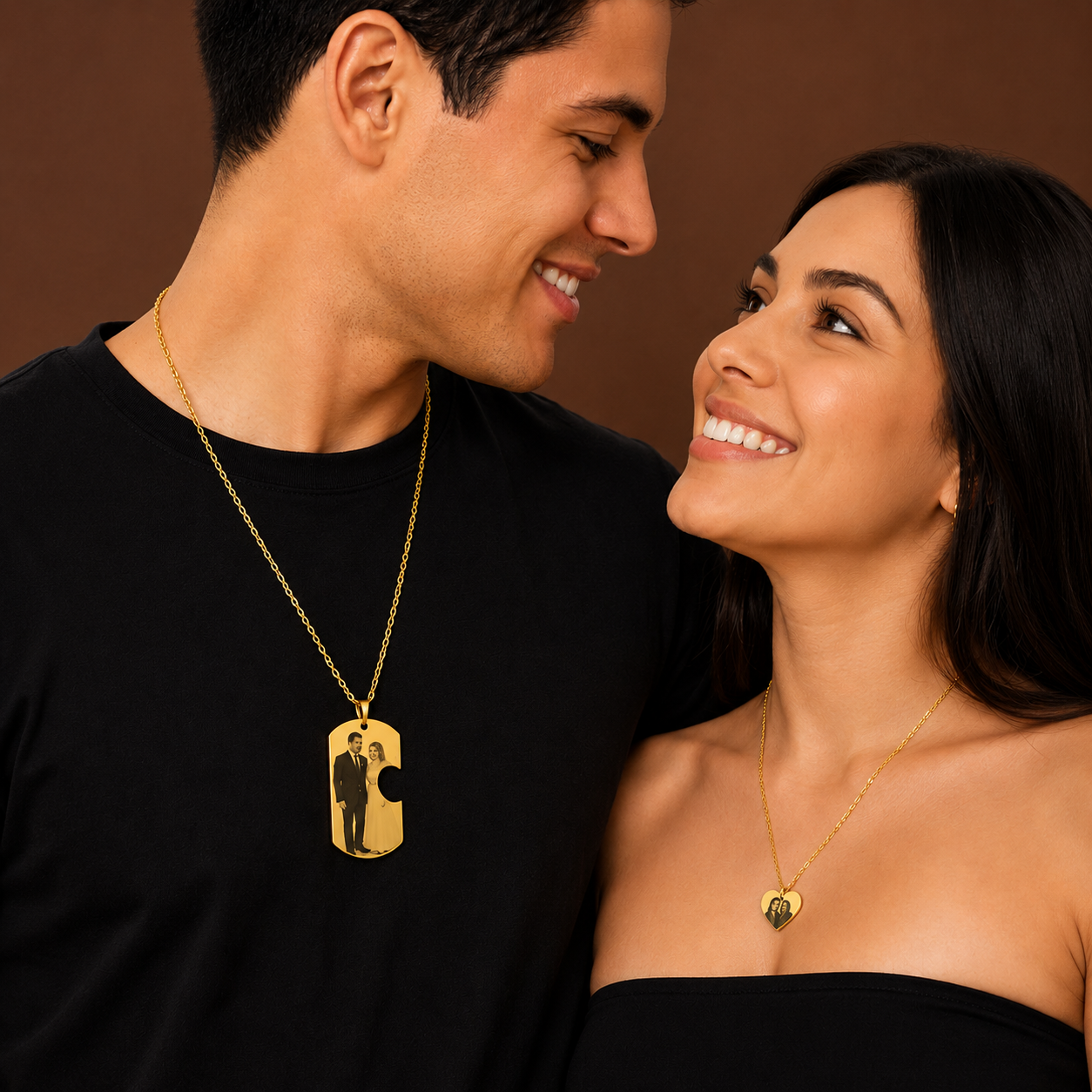 Set de collares placa para pareja con fotograbado