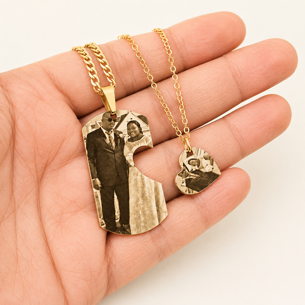 Set de collares placa para pareja con fotograbado