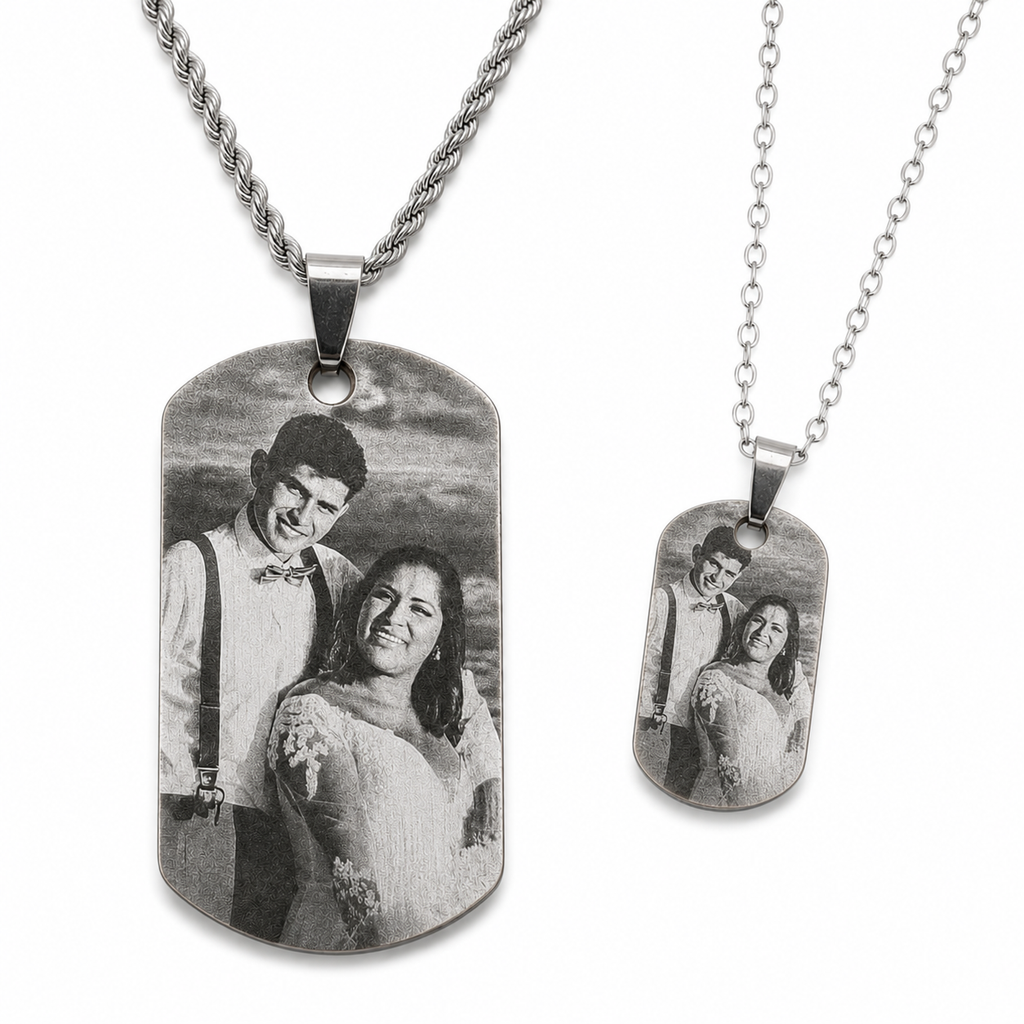Set de collares placa para pareja con fotograbado