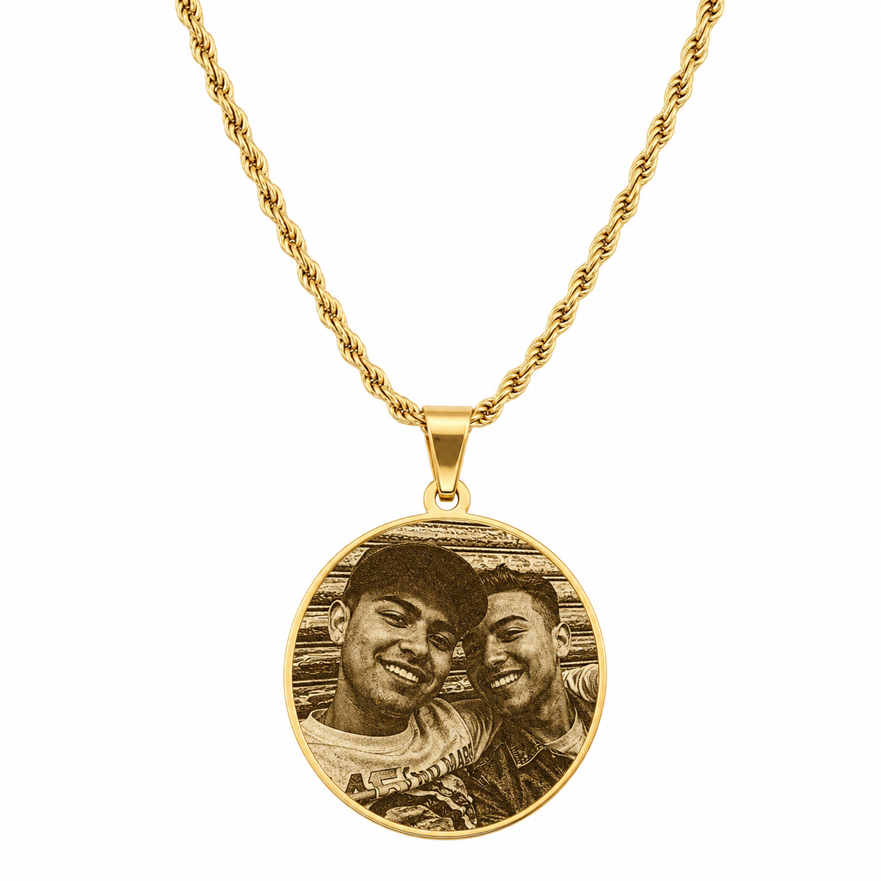 Set de collares placa redonda para pareja con fotograbado