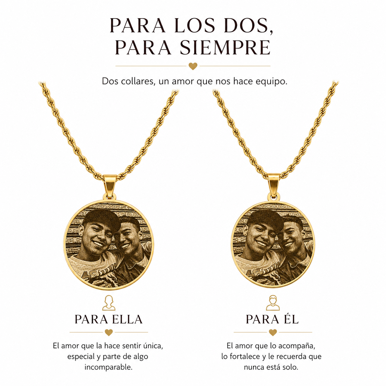Set de collares placa redonda para pareja con fotograbado
