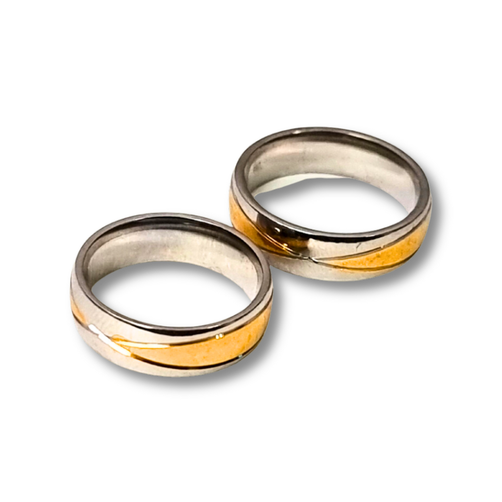 DUO DE ANILLOS PARA PAREJA BICOLOR SATIN