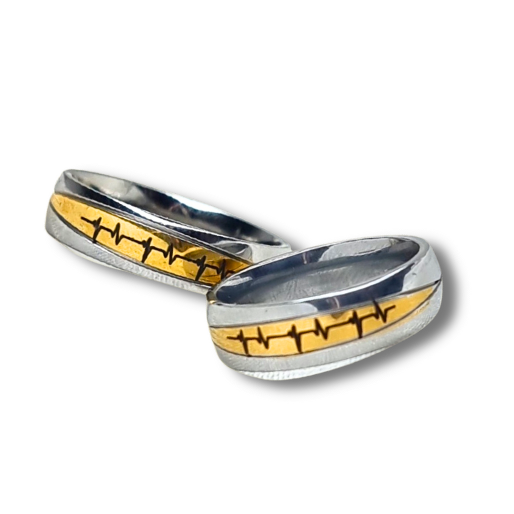 DUO DE ANILLOS PARA PAREJA BICOLOR SATIN