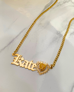 COLLAR CON NOMBRE CORAZON ESPINADO Y CIRCON CORAZON