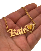 COLLAR CON NOMBRE CORAZON ESPINADO Y CIRCON CORAZON