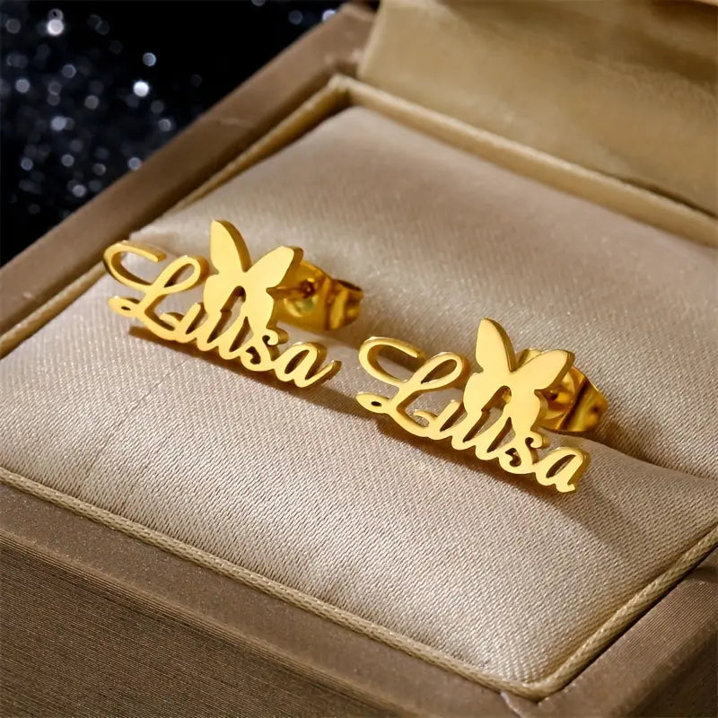 ARETES CON NOMBRE Y MARIPOSA